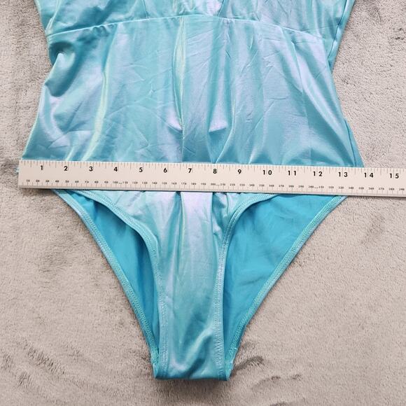 SHEKINI Swimsuit Womens S Blue Metallic V-Neck Crossback One Piece Shiny Mermaid - Picture 9 of 11